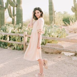 CES FEMME STRIPE TIE SLEEVE MIDI DRESS